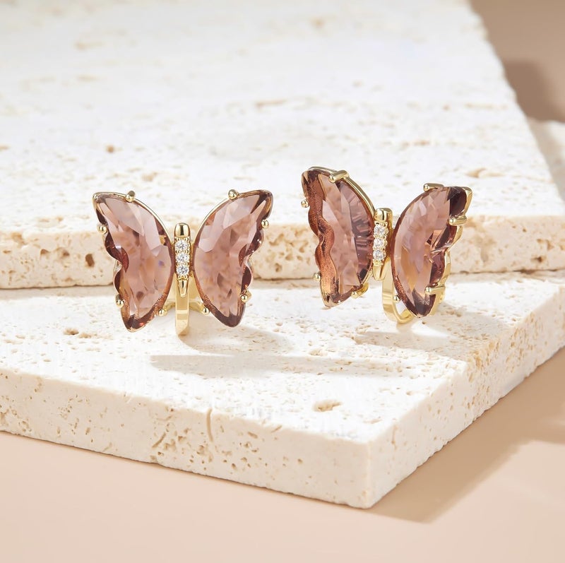 YOQUCOL Butterfly Shape Crystal Clip On Earrings Non Pierced Golden Stud for Women - Image 4